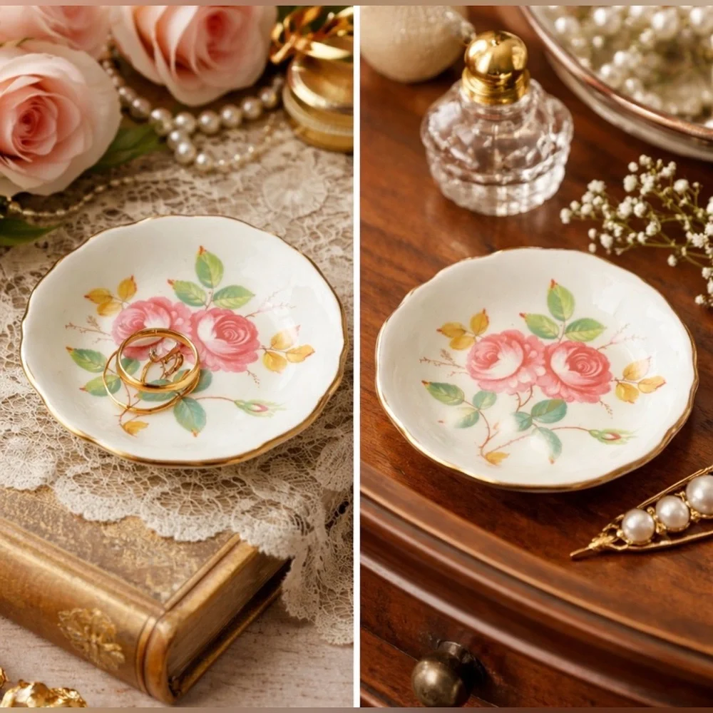 Vintage Tuscan Bone China Rose Dish 3.5” England 1950s Signed Numbered